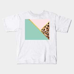 Abstract leopard print, color blocking green Kids T-Shirt